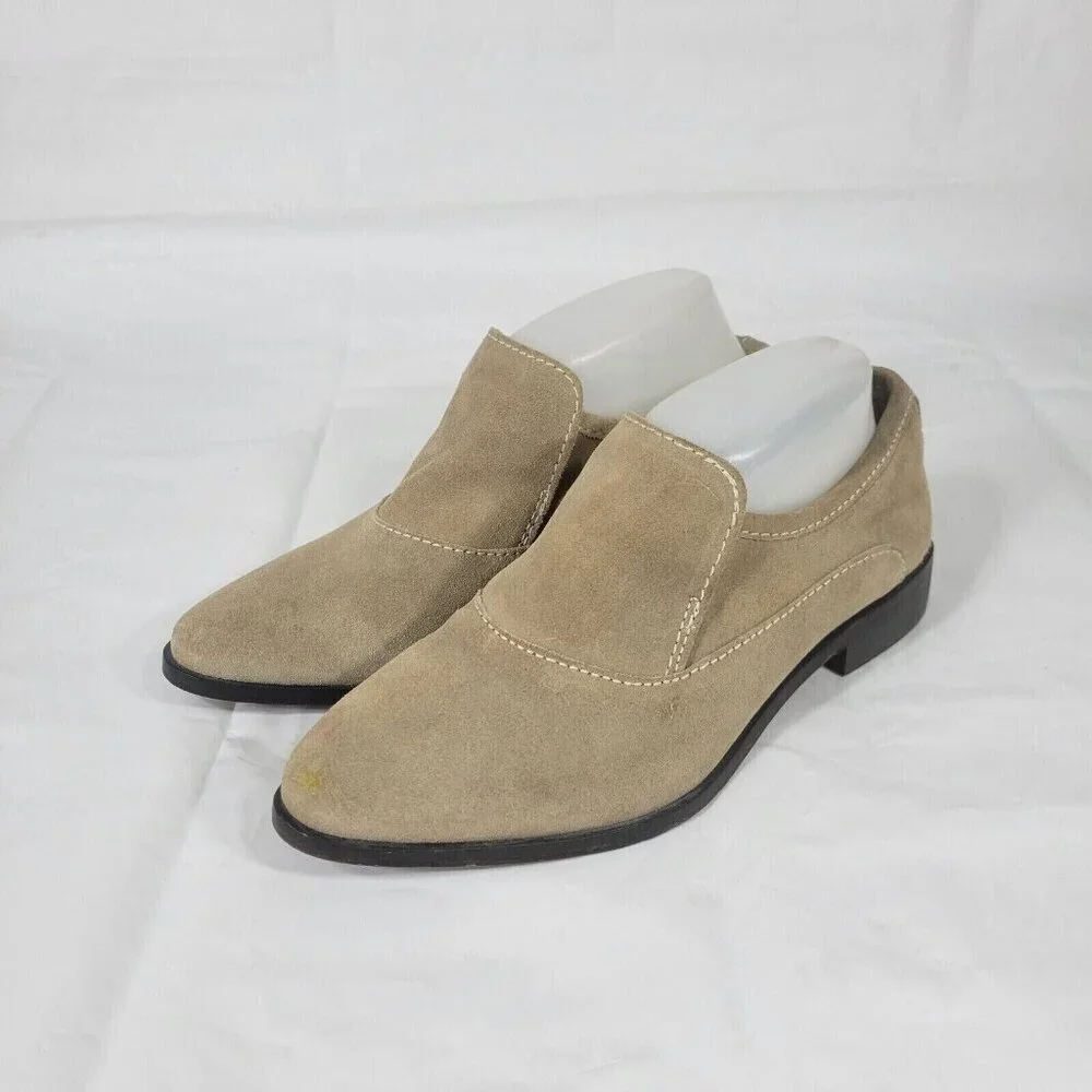 Free People Brady Loafers Women Size 7.5 Slip On Suede Flat Tan Pointed Toe